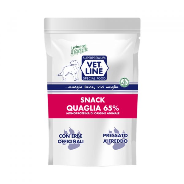 vet line snack di quaglia monoproteico grain free per cani 80g vetline