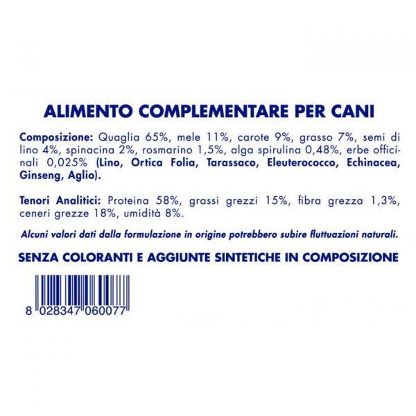vet line snack di quaglia monoproteico grain free per cani 80g vetline