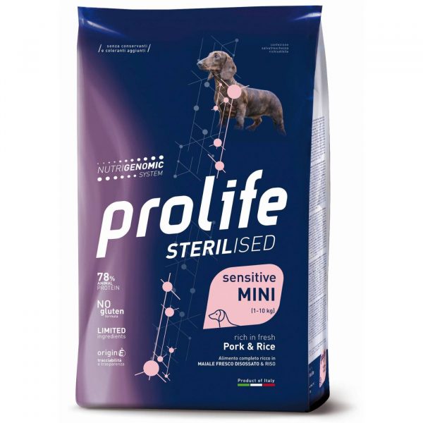 Prolife® Sterilised Sensitive Adult Mini Maiale e Riso per Cani