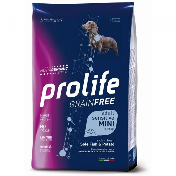Prolife® Grain Free Sensitive Adult Mini Sole Pesce e Patate per Cani