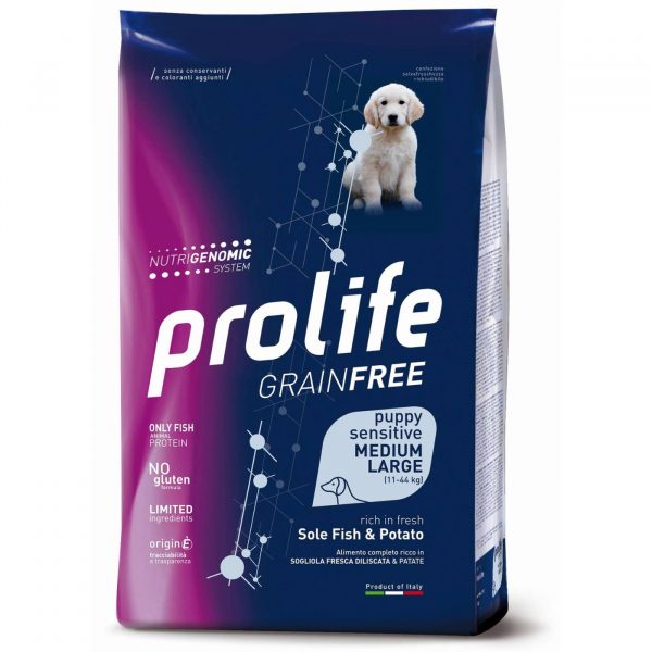 Prolife® Grain Free Sensitive Puppy Medium/Large Sole Pesce e Patate per Cuccioli