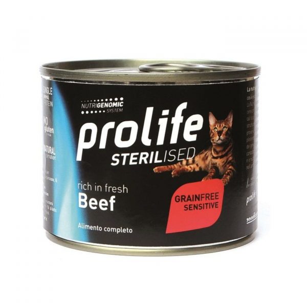 Prolife® Cat Sterilized Grain Free Sensitive Adult Manzo e Patate Umido per Gatti Lattina da 200g