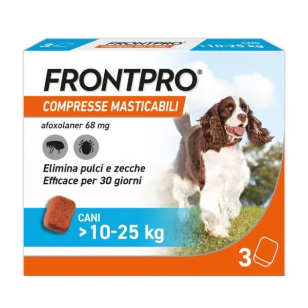 Frontline Frontpro® 3 Compresse Masticabili Antiparassitarie Pulci e Zecche per Cani da 10 a 25 Kg