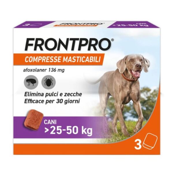 Frontline Frontpro® 3 Compresse Masticabili Antiparassitarie Pulci e Zecche per Cani da 25 a 50 Kg