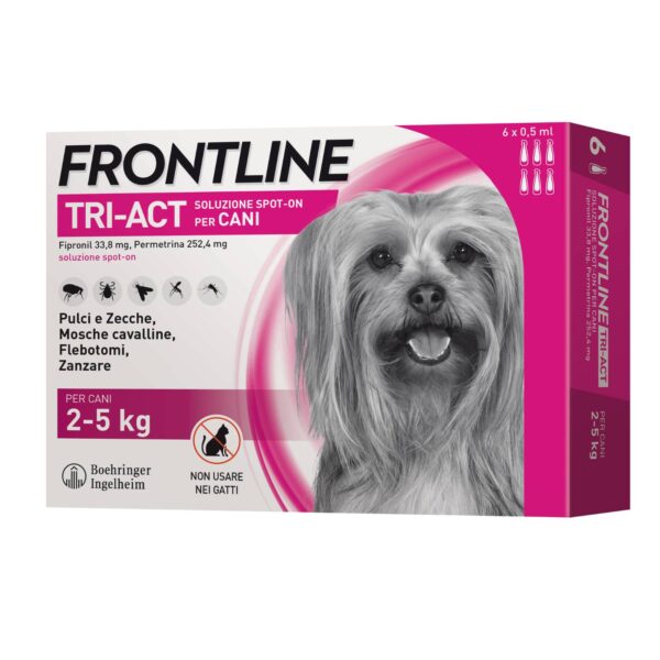 Frontline Tri-Act Spot-On Antiparassitario per Cani 6 Pipette DA 2 A 5 KG