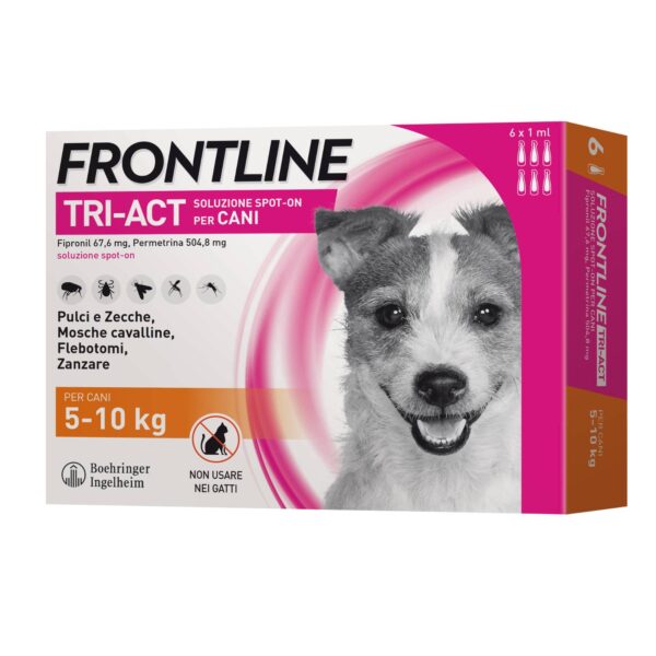 Frontline Tri-Act Spot-On Antiparassitario per Cani 6 Pipette DA 5 A 10 KG