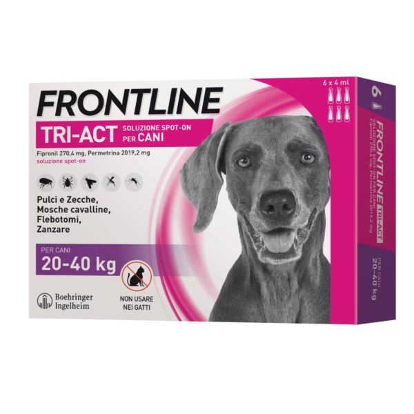 Frontline Tri-Act Spot-On Antiparassitario per Cani 6 Pipette DA 20 A 40 KG