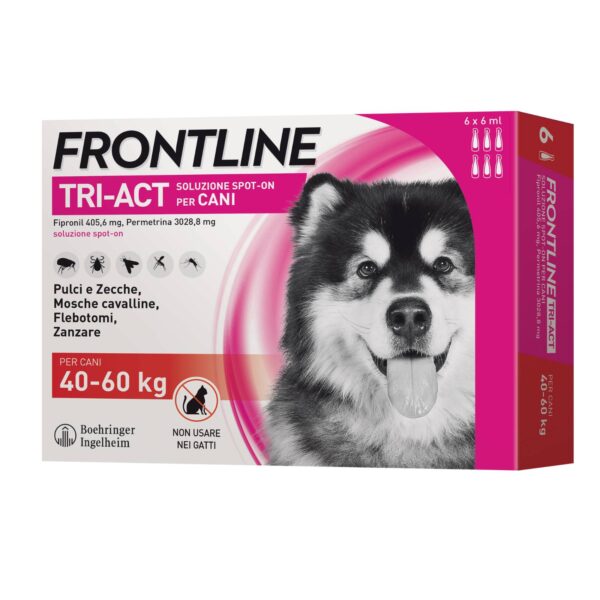 Frontline Tri-Act Spot-On Antiparassitario per Cani 6 Pipette DA 40 A 60 KG