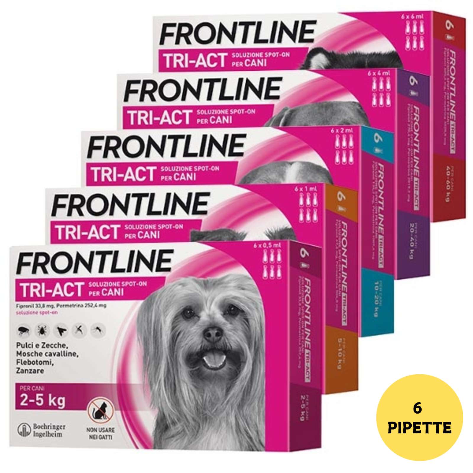 Frontline Tri-Act Spot-On Antiparassitario per Cani CONFEZIONI DA 6 PIPETTE