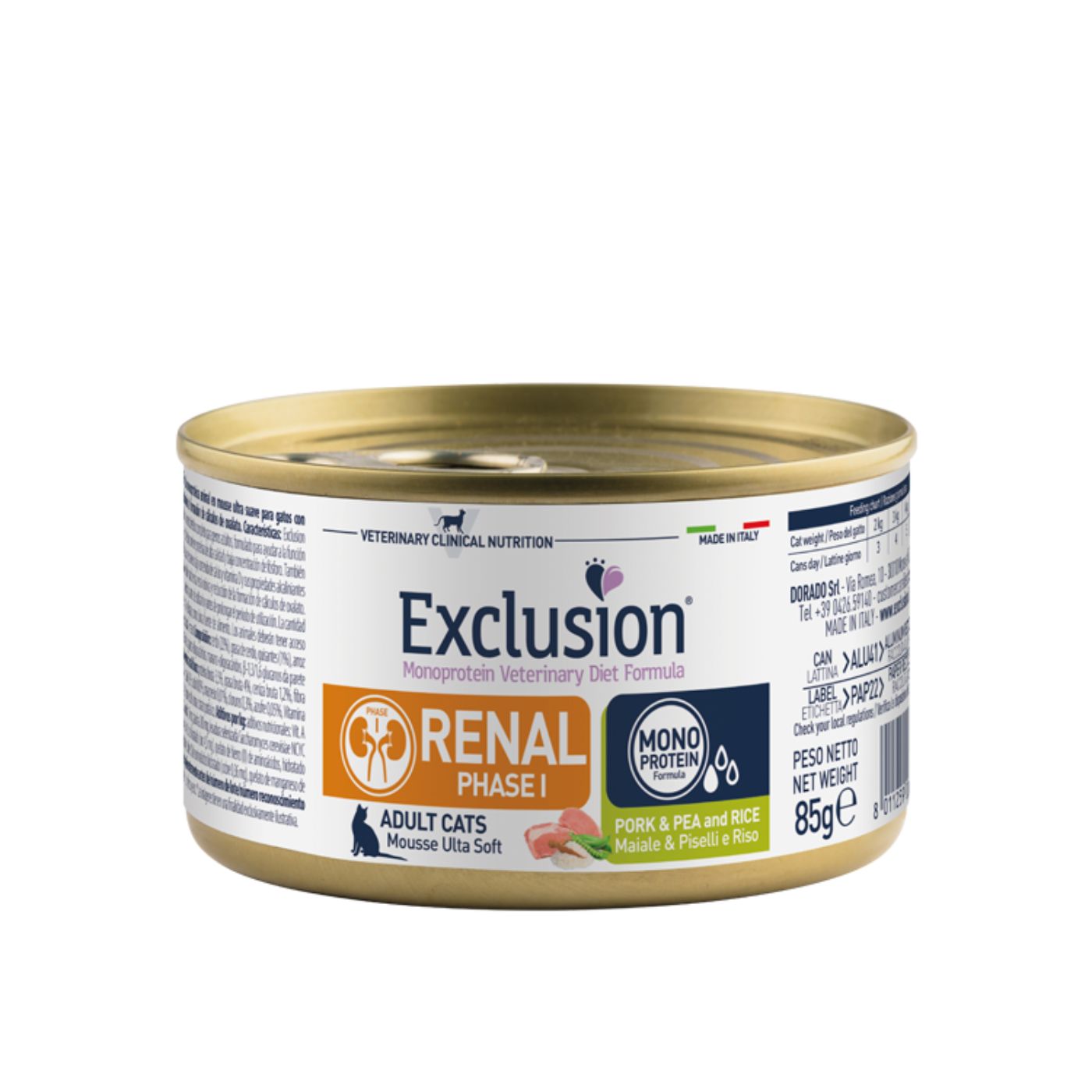 Exclusion Renal Fase 1 Maiale Piselli e Riso 85gr per Gatti