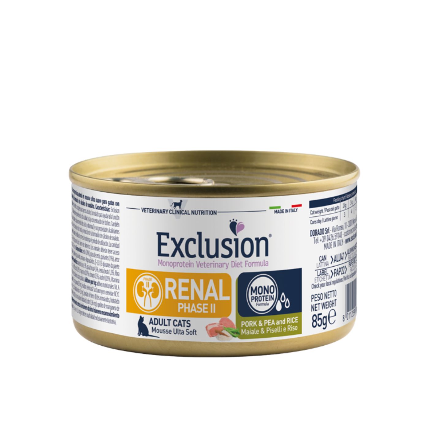 Exclusion Renal Fase 2 Maiale Piselli e Riso 85gr per Gatti