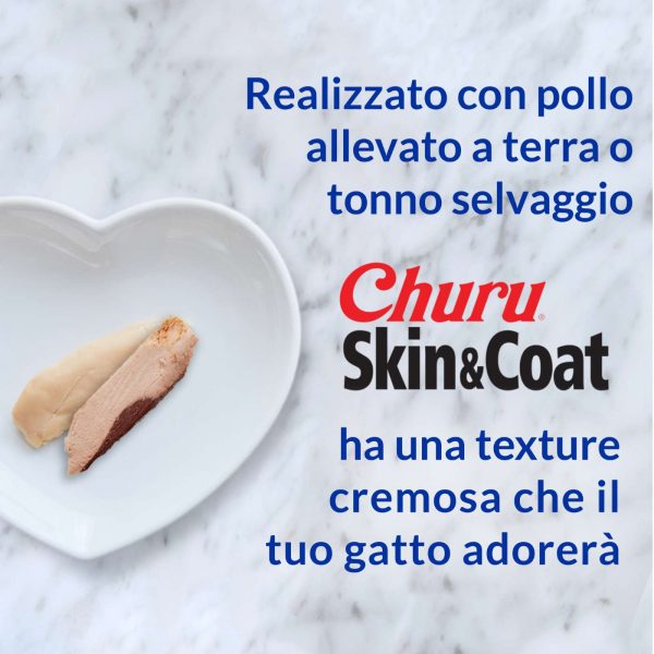 Inaba® Ciao® Churu® Skin&Coat Premio Snack in Crema per Gatti al Pollo 4 Stick da 14g