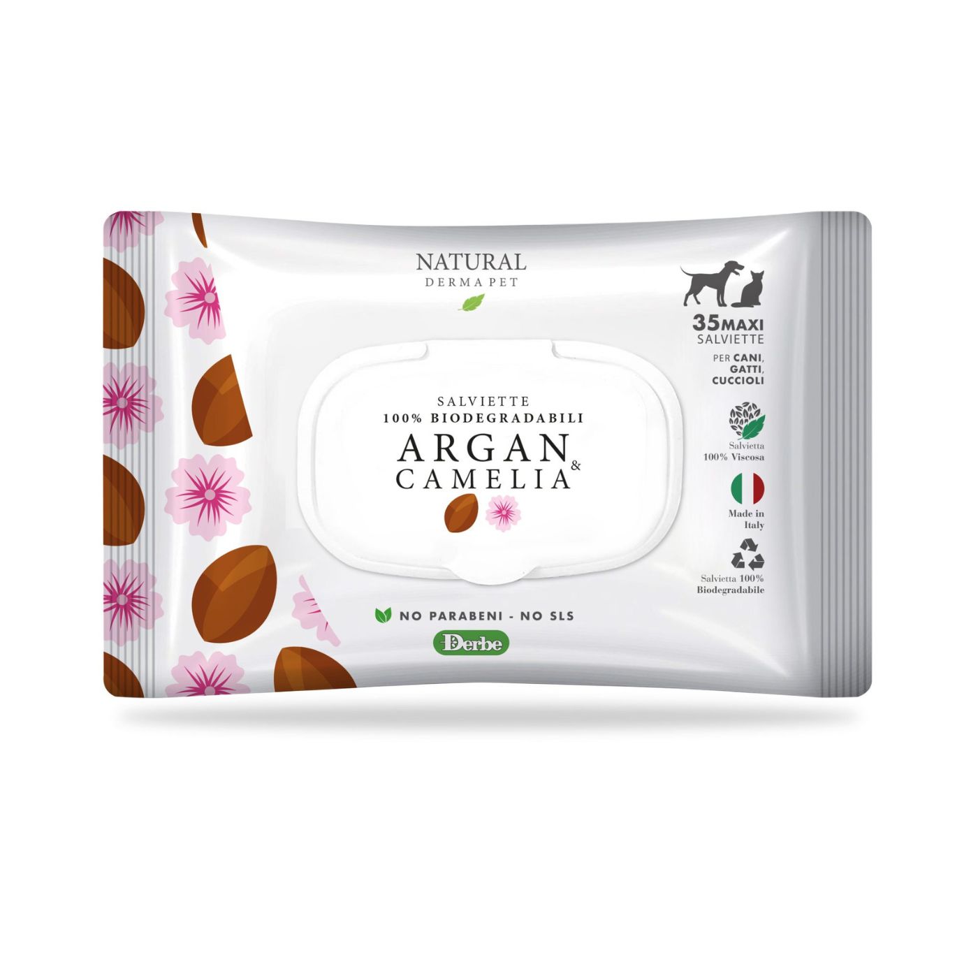 Derbe Salviette Detergenti Profumate Biodegradabili Argan e Camelia per Cani Gatti e Cuccioli