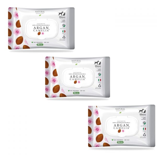 Derbe Salviette Detergenti Profumate Biodegradabili Argan e Camelia per Cani Gatti e Cuccioli