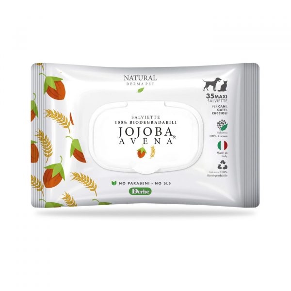derbe salviette detergenti profumate biodegradabili jojoba e avena per cani gatti e cuccioli