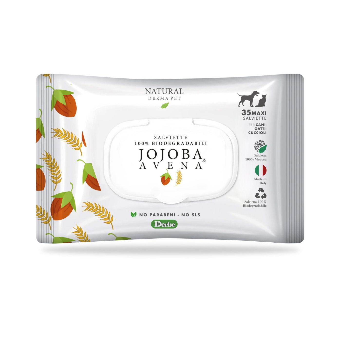 derbe salviette detergenti profumate biodegradabili jojoba e avena per cani gatti e cuccioli