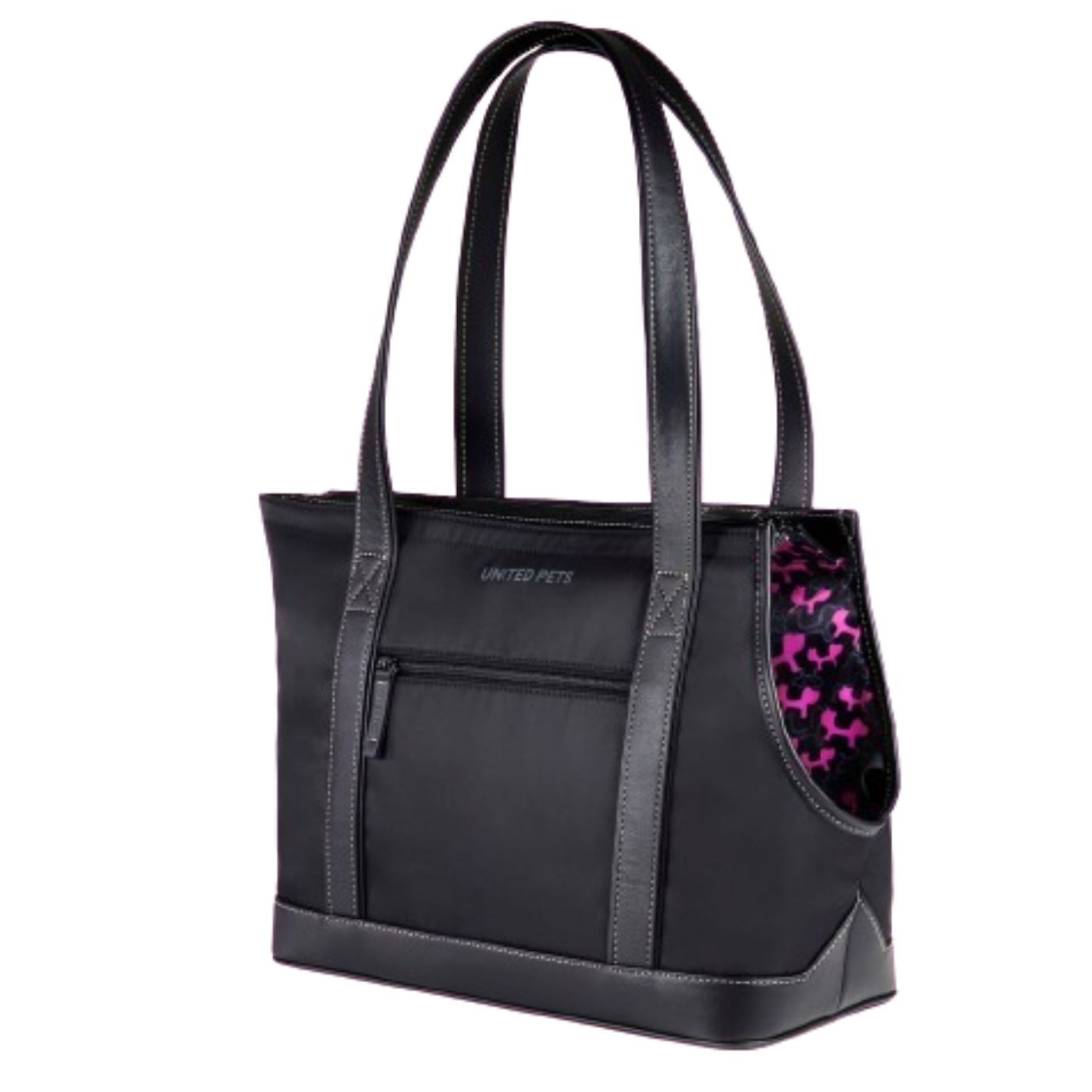United Pets UP Bag Borsa Trasportino per Cani Nera con Fodera Fuxia