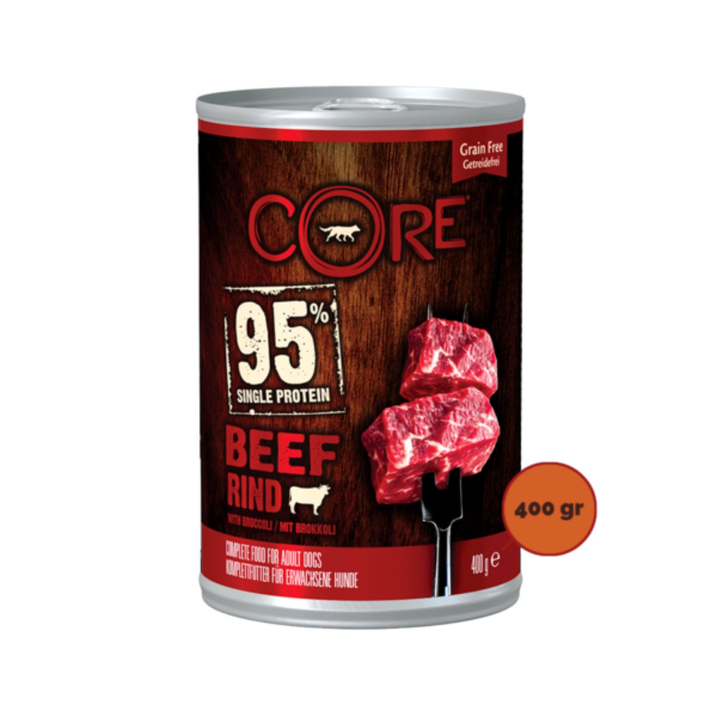 Wellness Core Alimento Umido Completo per Cani Can95% Manzo con Broccoli 400 g