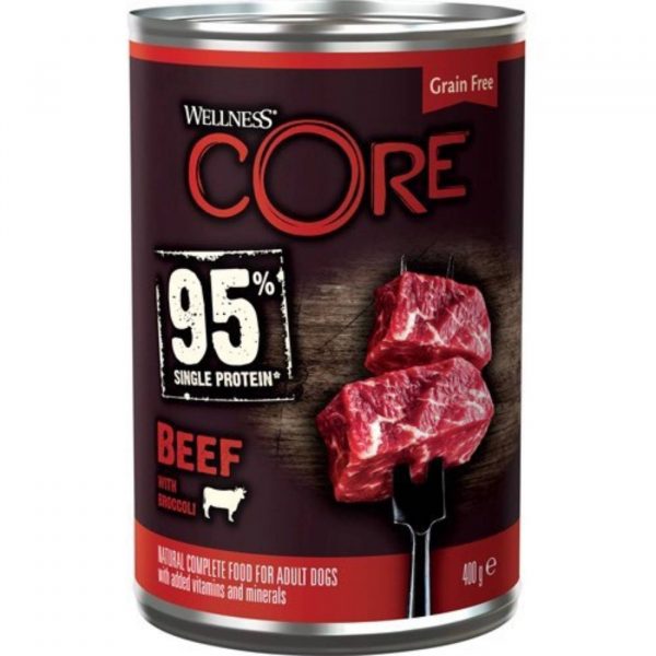 Wellness Core Alimento Umido Completo per Cani Can95% Manzo con Broccoli 400 g