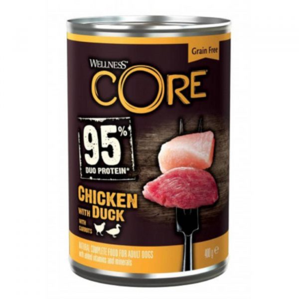 Wellness Core Alimento Umido Completo per Cani Can95% Pollo Anatra con Carote 400 g