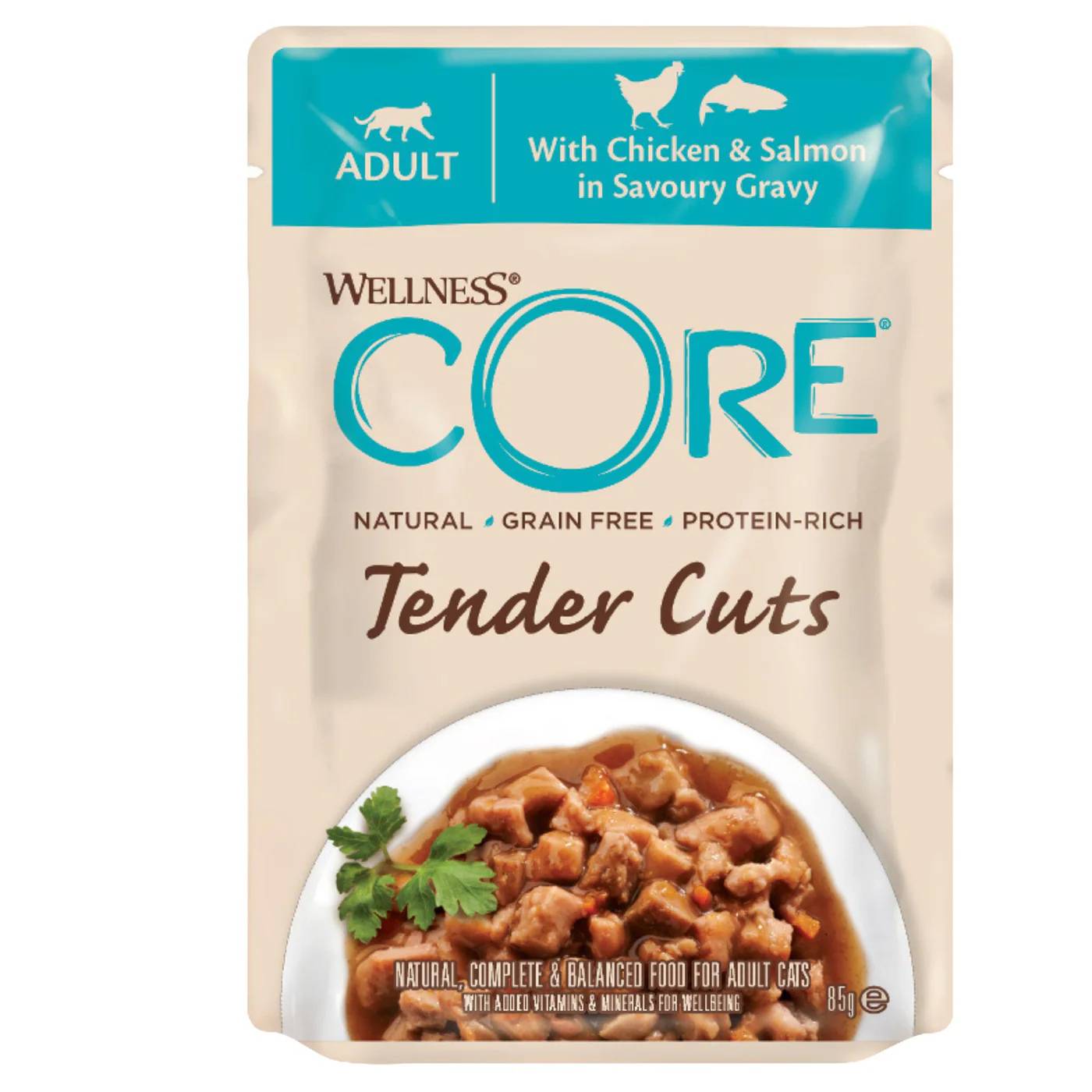 Wellness Core Bocconcini in Salsa per Gatti Tender Cuts Pollo Salmone 85 g