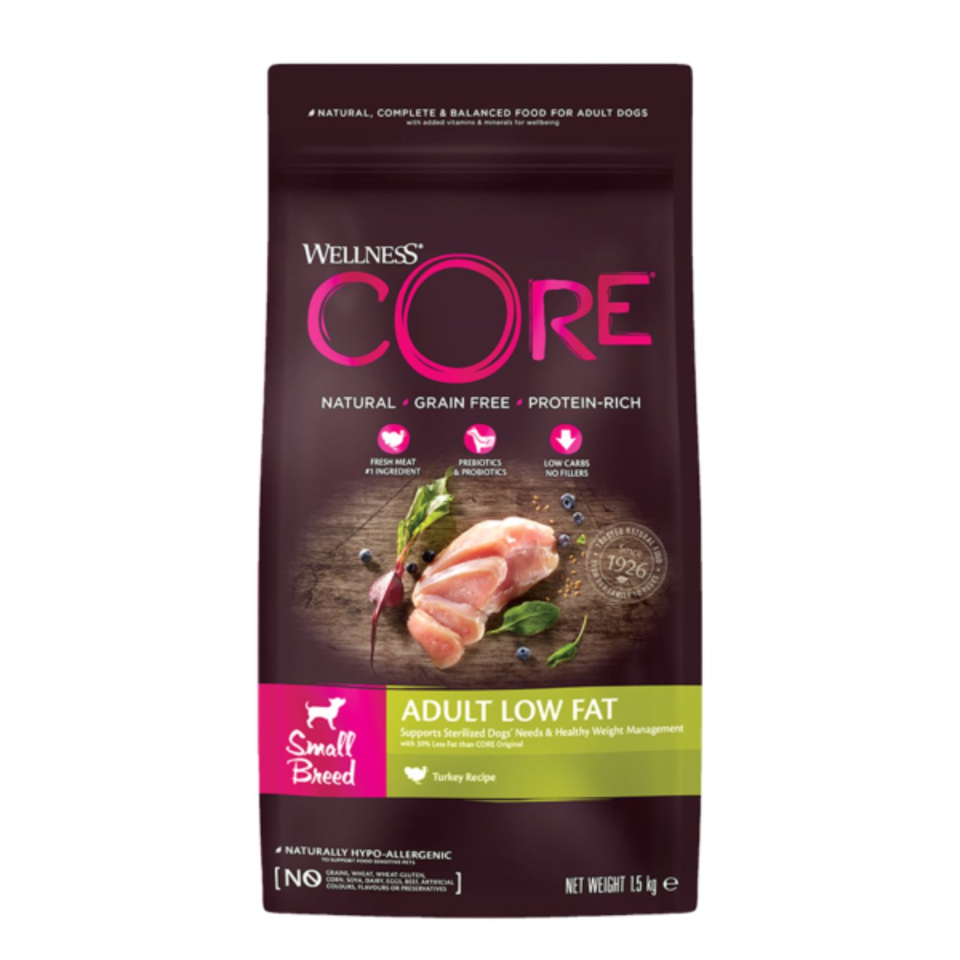 Wellness Core Small Breed Adult Low Fat Tacchino per Cani Adulti di Piccola Taglia 1,5 Kg