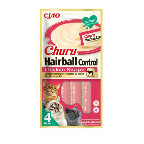 inaba® ciao® churu® hairball controll premio snack in crema per gatti al pollo 4 stick da 14g