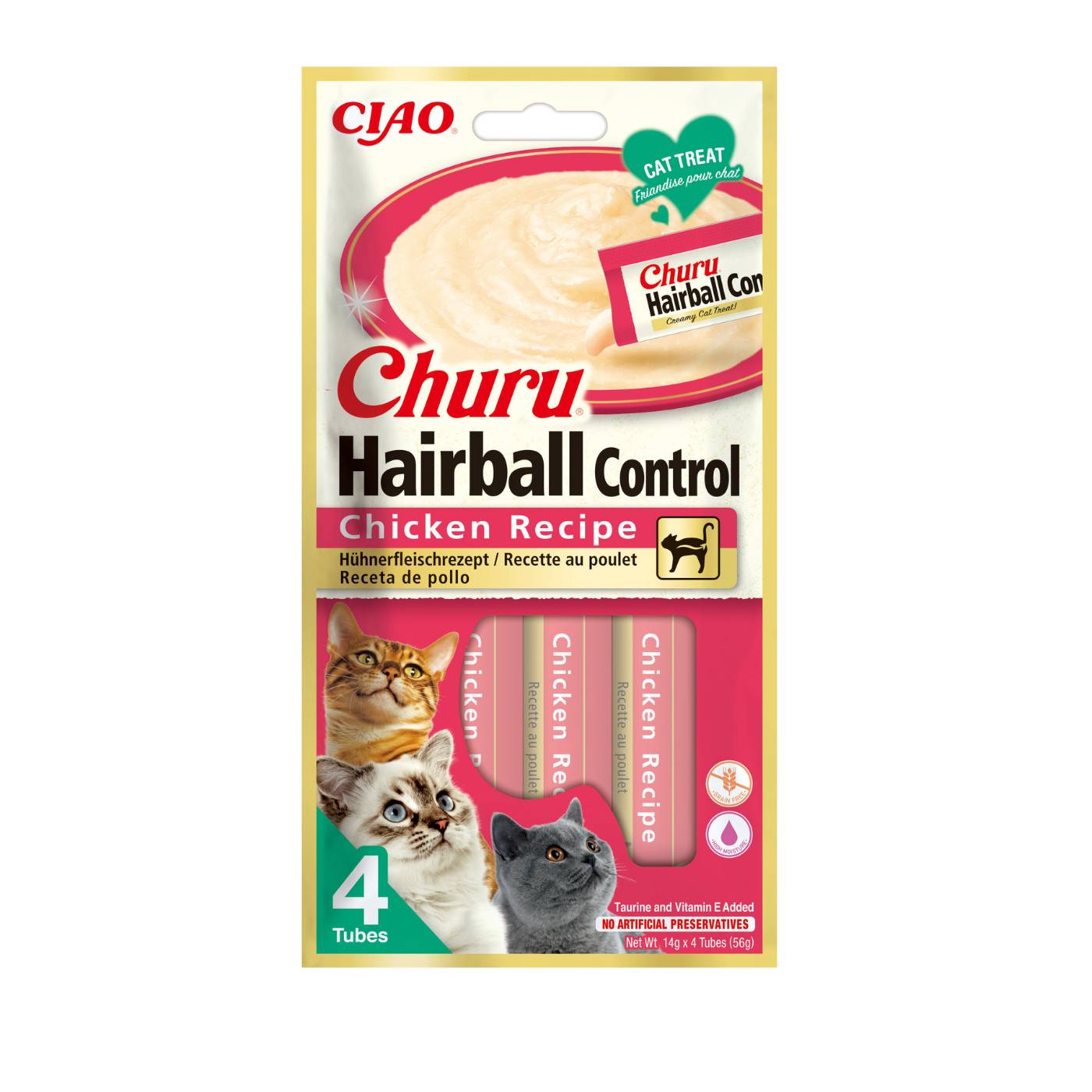 inaba® ciao® churu® hairball controll premio snack in crema per gatti al pollo 4 stick da 14g