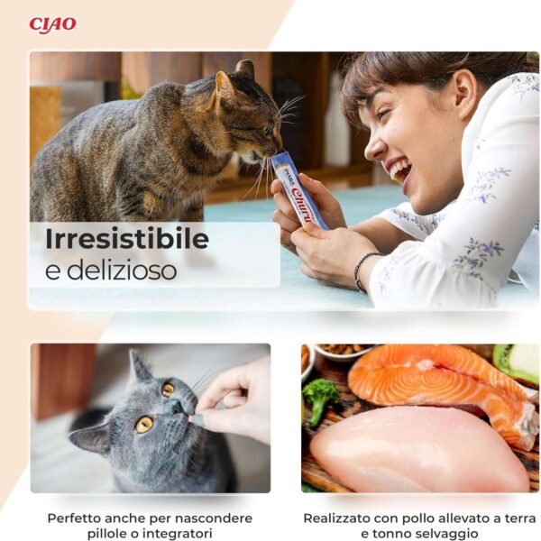 inaba® ciao® churu® hairball controll premio snack in crema per gatti al pollo 4 stick da 14g