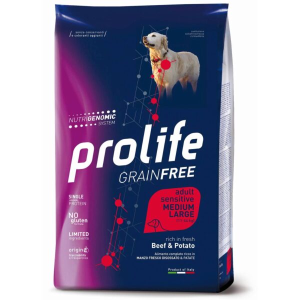 Prolife® Grain Free Sensitive Adult Medium/Large Manzo e Patate per Cani 10Kg
