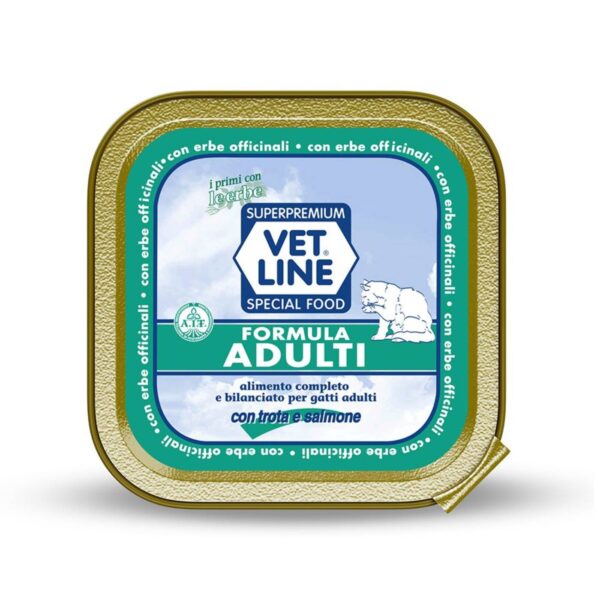 vet line umido trota e salmone per gatti 100g vetline
