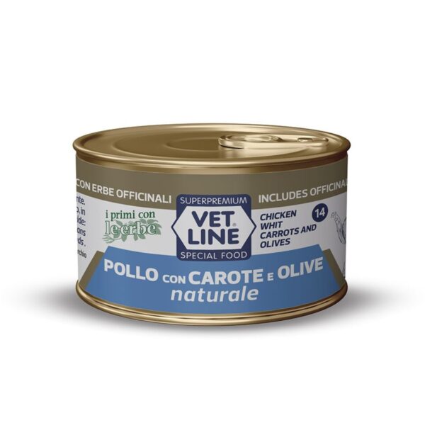 vet line umido naturale pollo carote e olive per gatti vetline 70 g