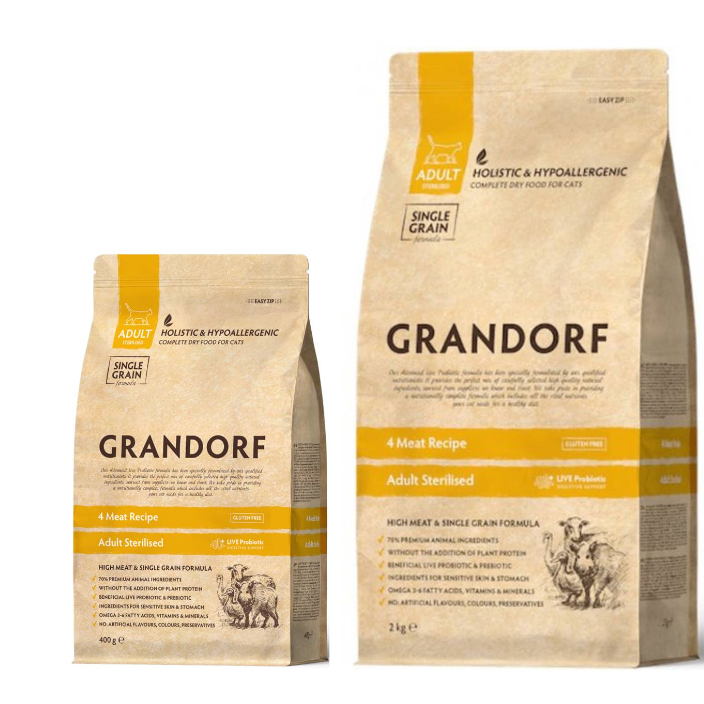 Grandorf Adult Sterilised 4 Carni per Gatti Sterilizzati e Senior