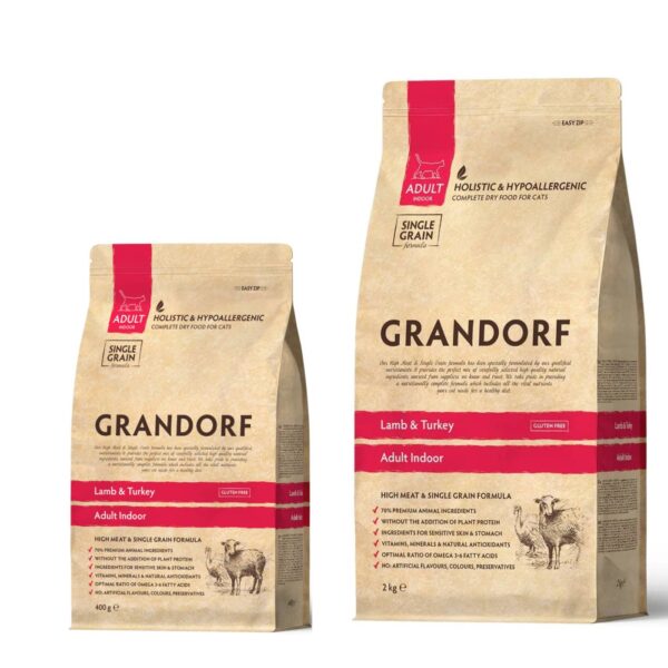 Grandorf Cat Adult Indoor Agnello e Riso Integrale per Gatti