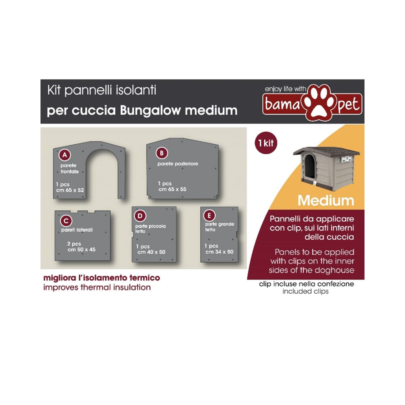 Kit Pannelli Isolanti per Cuccia Bungalow Bama Pet