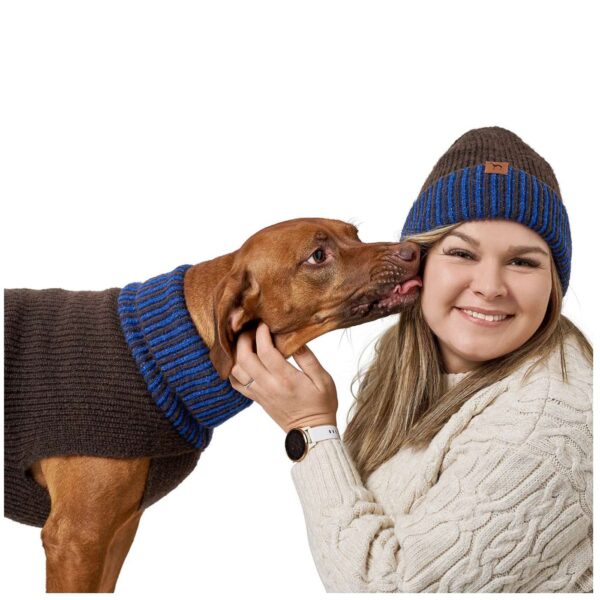 Hunter Maglioncino Pullover per Cani Odense con Cappello Marrone Blu