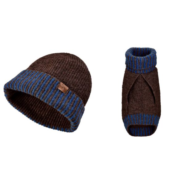 hunter maglioncino pullover per cani odense con cappello marrone blu