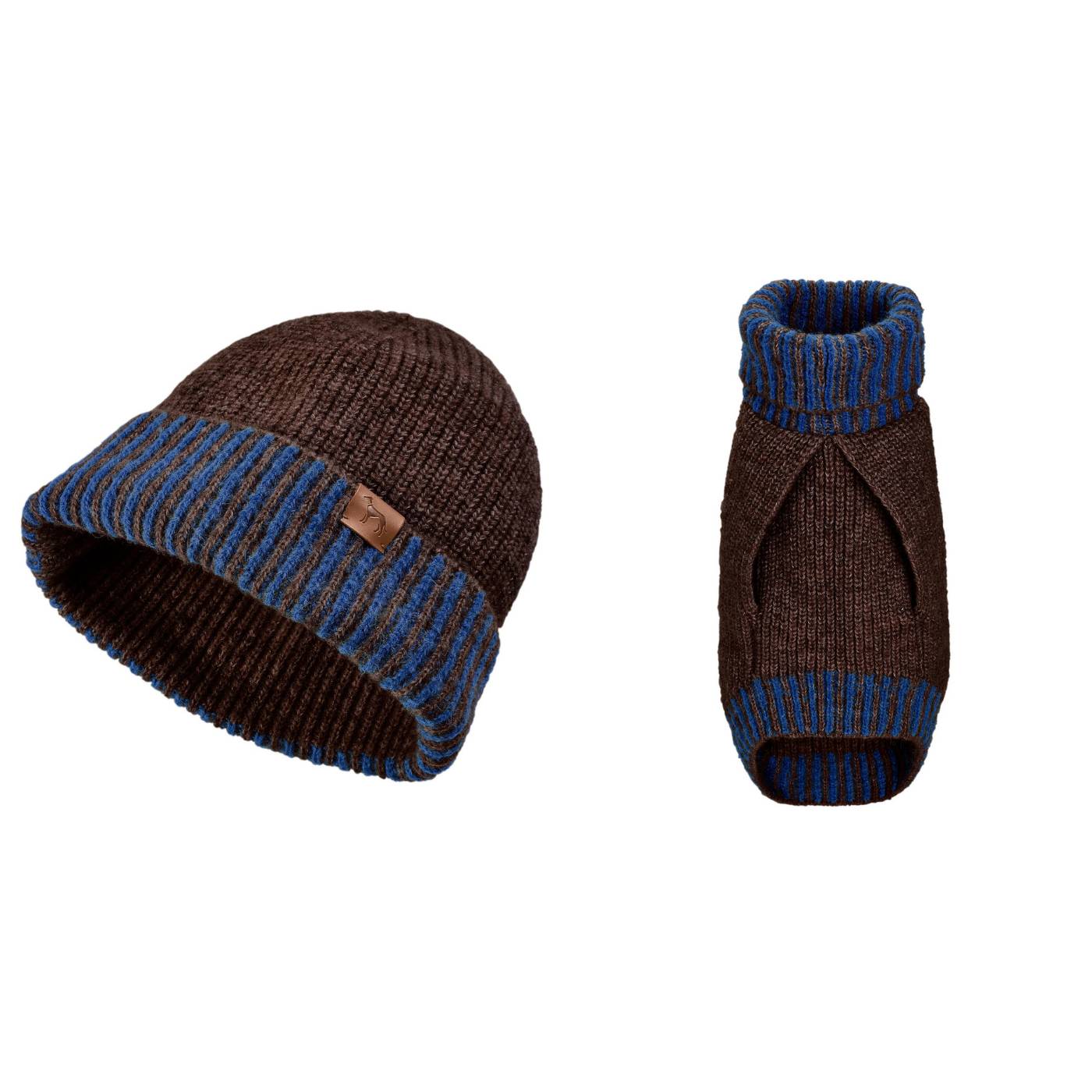 hunter maglioncino pullover per cani odense con cappello marrone blu