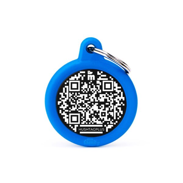 MyFamily Medaglietta per Cani QR Code Hushtag Cerchio Alluminio Nero
