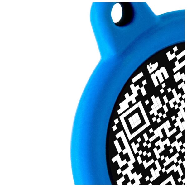 MyFamily Medaglietta per Cani QR Code Hushtag Cerchio Alluminio Nero - Gomma Blu