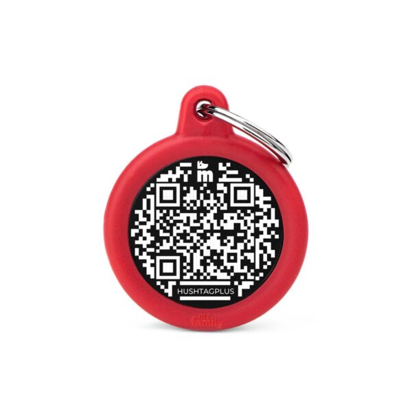 MyFamily Medaglietta per Cani QR Code Hushtag Cerchio Alluminio Nero