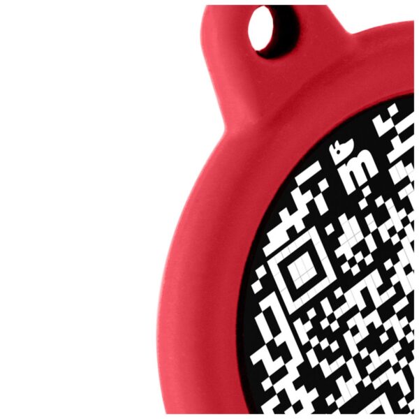 MyFamily Medaglietta per Cani QR Code Hushtag Cerchio Alluminio Nero - Gomma Rossa