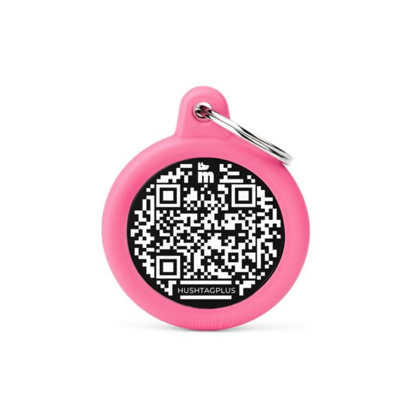 MyFamily Medaglietta per Cani QR Code Hushtag Cerchio Alluminio Nero
