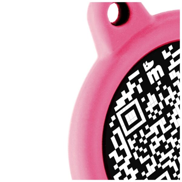 MyFamily Medaglietta per Cani QR Code Hushtag Cerchio Alluminio Nero - Gomma Rosa