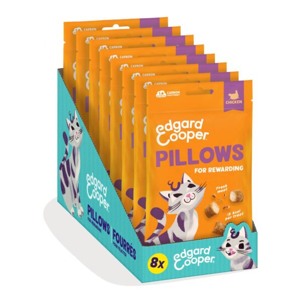 8 confezioni x 60 g - Edgard&Cooper Snack per Gatti Pillows Fagottini Ripieni al Pollo.