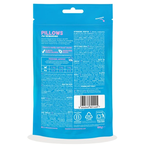 Edgard&Cooper Snack per Gatti Pillows Fagottini Ripieni al Salmone 60 g.
