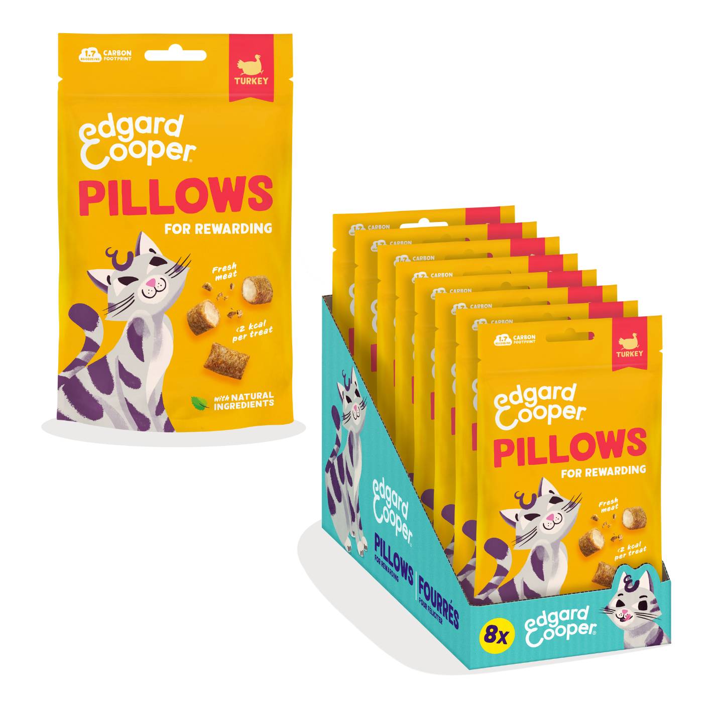 Edgard&Cooper Snack per Gatti Pillows Fagottini Ripieni al Tacchino 60 g.