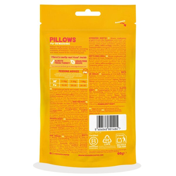 Edgard&Cooper Snack per Gatti Pillows Fagottini Ripieni al Tacchino 60 g.