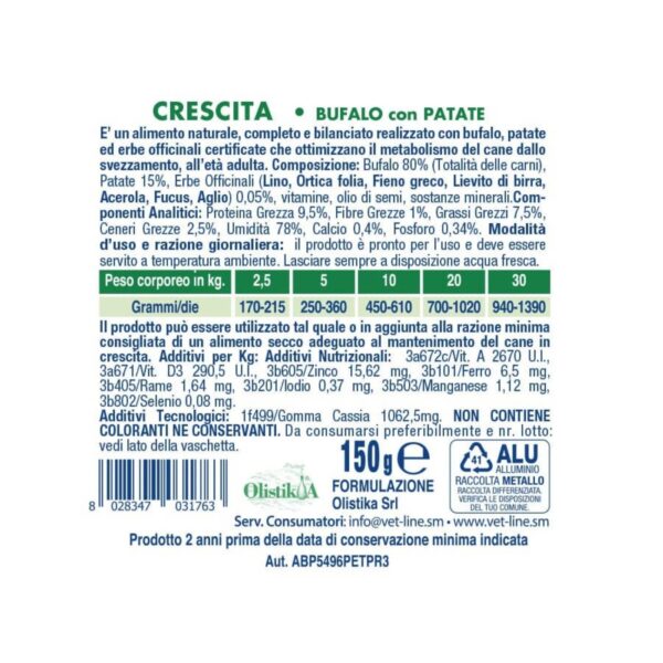 vet line umido crescita bufalo e patate per cuccioli vetline