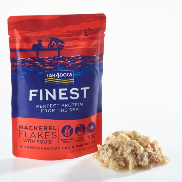 1 x 100 g Fish4Dogs Finest Umido per Cani Fiocchi di Sgombro e Calamari